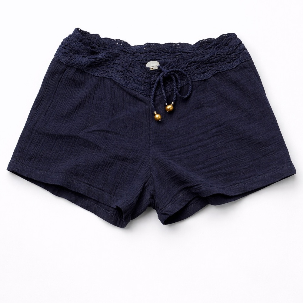 Surf Gypsy Navy Boho Beach Shorts | Lace Waist | Size Small